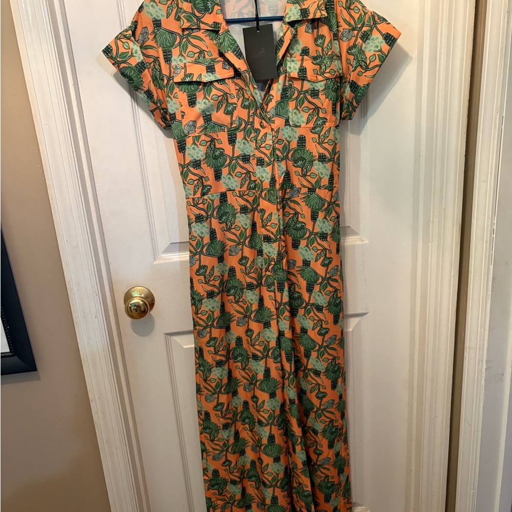 Floral Green‎ and Orange Maxi jumpsuit